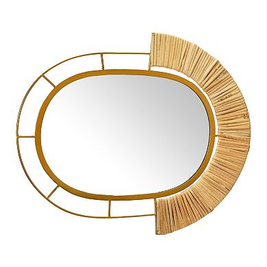 Oval Modern Boho Metal and Cane Framed Wall Mirror