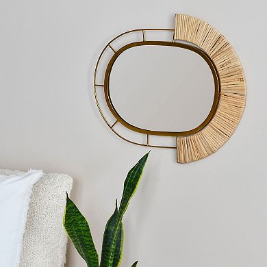 Oval Modern Boho Metal and Cane Framed Wall Mirror