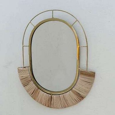 Oval Modern Boho Metal and Cane Framed Wall Mirror