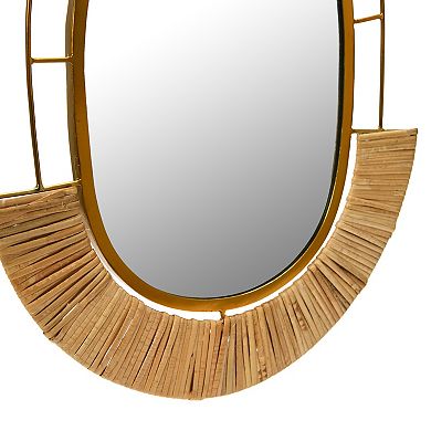 Oval Modern Boho Metal and Cane Framed Wall Mirror