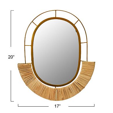 Oval Modern Boho Metal and Cane Framed Wall Mirror