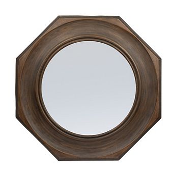 Hexagonal Carved Wood Framed Wall Mirror
