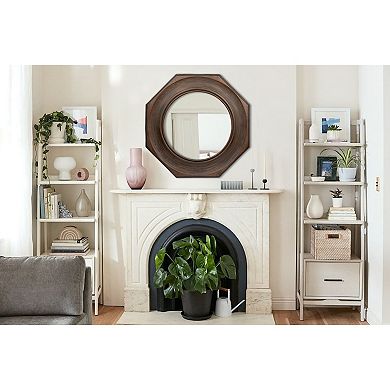 Hexagonal Carved Wood Framed Wall Mirror