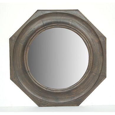 Hexagonal Carved Wood Framed Wall Mirror