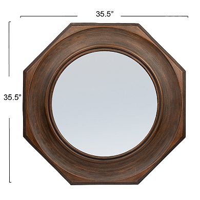 Hexagonal Carved Wood Framed Wall Mirror