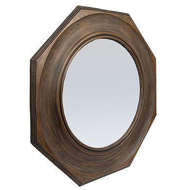 Hexagonal Carved Wood Framed Wall Mirror