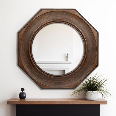 Hexagonal Carved Wood Framed Wall Mirror