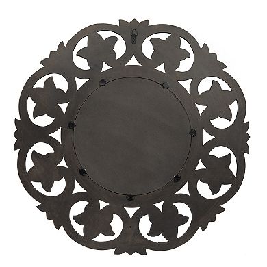 Round Carved Wood Botanical Framed Wall Mirror