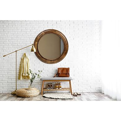 Round Carved Wood Framed Wall Mirror