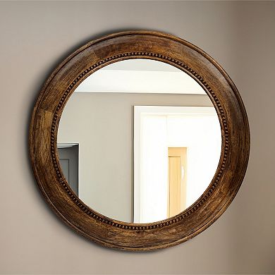 Round Carved Wood Framed Wall Mirror