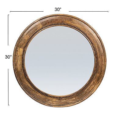 Round Carved Wood Framed Wall Mirror