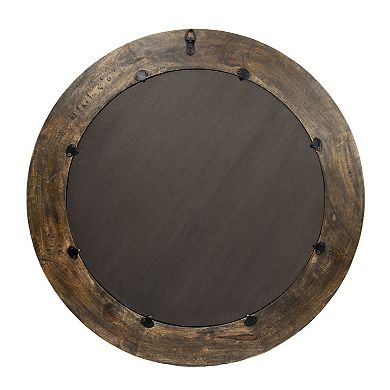 Round Carved Wood Framed Wall Mirror