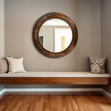 Round Carved Wood Framed Wall Mirror