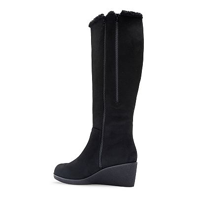 Aerosoles Women s Binocular Shearling Tall Winter Wedge Boots Black Size 9 Suede