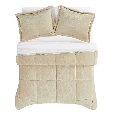 Truly Soft Basket Carved Faux Fur 3-Piece Comforter Set with Shams