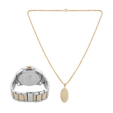 American Exchange men's Two Tone Metal Alloy Watch & "Holy Mary" Pendant Necklace Set