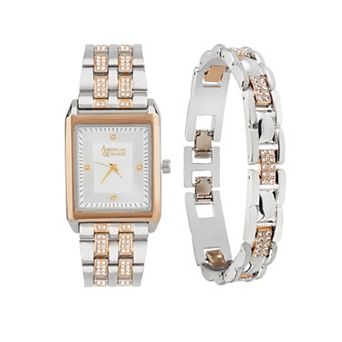 American Exchange Men's Two Tone Metal Alloy Watch & Bracelet Set