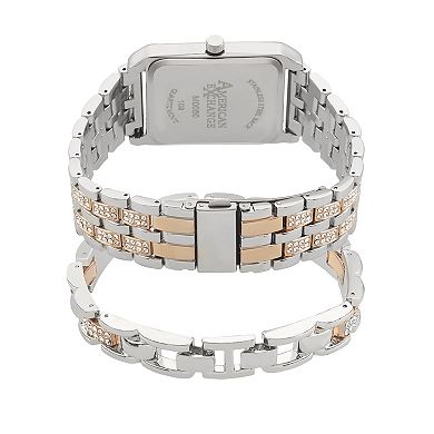 American Exchange Men's Two Tone Metal Alloy Watch & Bracelet Set