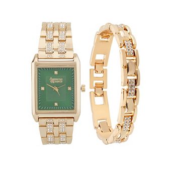 American Exchange Men's Gold Tone Metal Alloy Watch & Bracelet Set