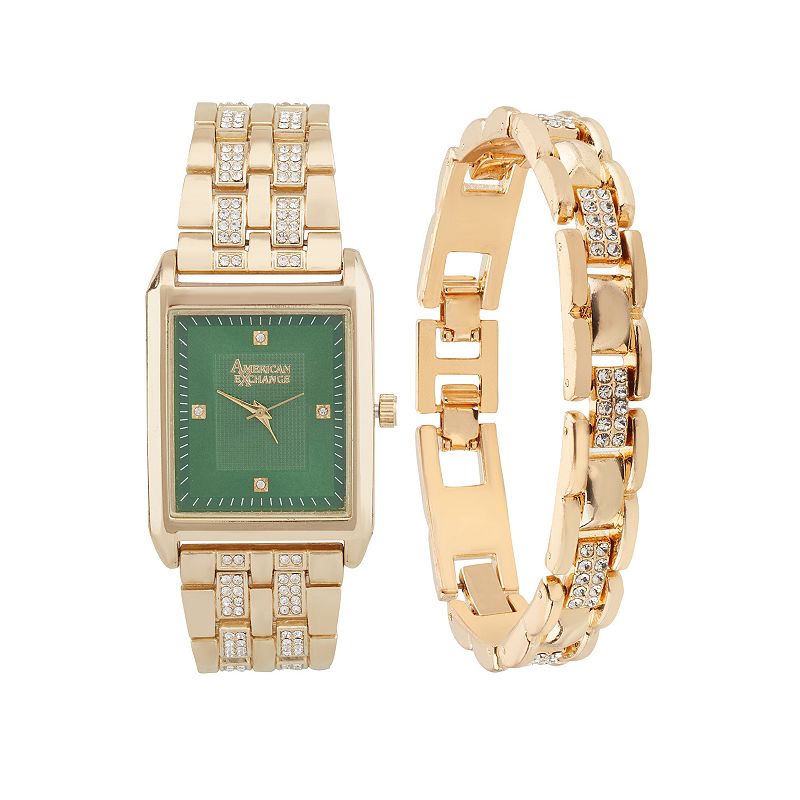 American Exchange Men's Gold Tone Metal Alloy Watch & Bracelet Set, Size: 33 mm