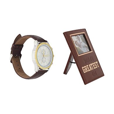 American Exchange Men's Brown Leather Strap Watch & "World's Greatest Dad" Photo Frame