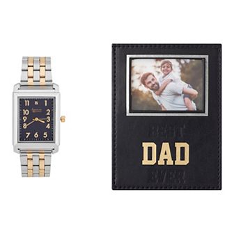 American Exchange Men's Two Tone Metal Alloy Watch & "Best Dad Ever" Photo Frame