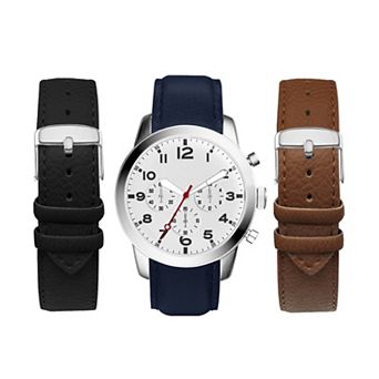American Exchange Men's Navy Strap with Black & Brown Interchangeable Straps