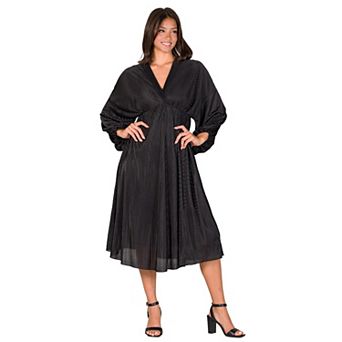 Women's 24Seven Comfort Apparel V-Neck Empire Waist Bishop Sleeve Midi Dress