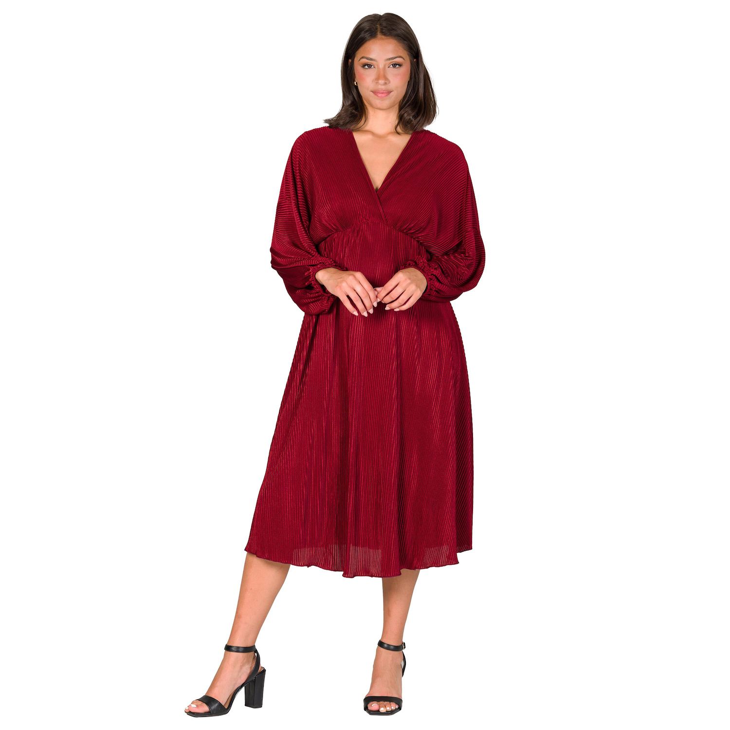 Женские платья 24Seven Comfort Apparel V-Neck Empire Waist Bishop Sleeve Midi Dress