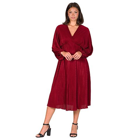 Женские платья 24Seven Women's 24Seven Comfort Apparel V-Neck Empire Waist Bishop Sleeve Midi Dress