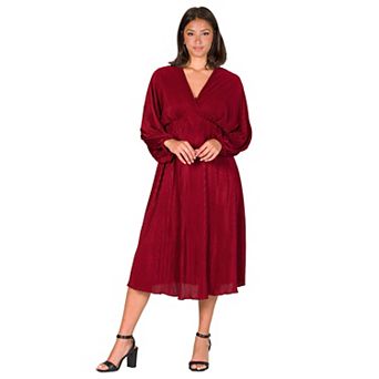 Women's 24Seven Comfort Apparel V-Neck Empire Waist Bishop Sleeve Midi Dress