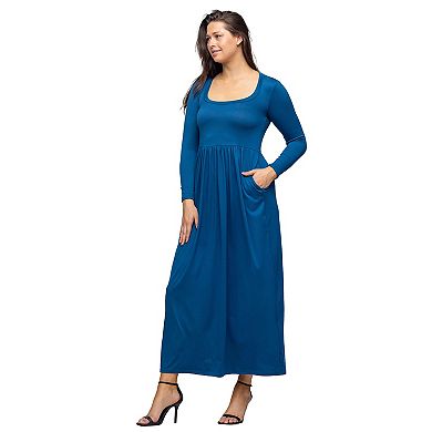 Women's 24Seven Comfort Apparel Long Sleeve Empire Waist Pocket Maxi Dress