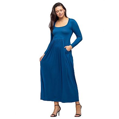 Women's 24Seven Comfort Apparel Long Sleeve Empire Waist Pocket Maxi Dress