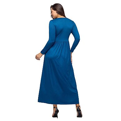 Women's 24Seven Comfort Apparel Long Sleeve Empire Waist Pocket Maxi Dress