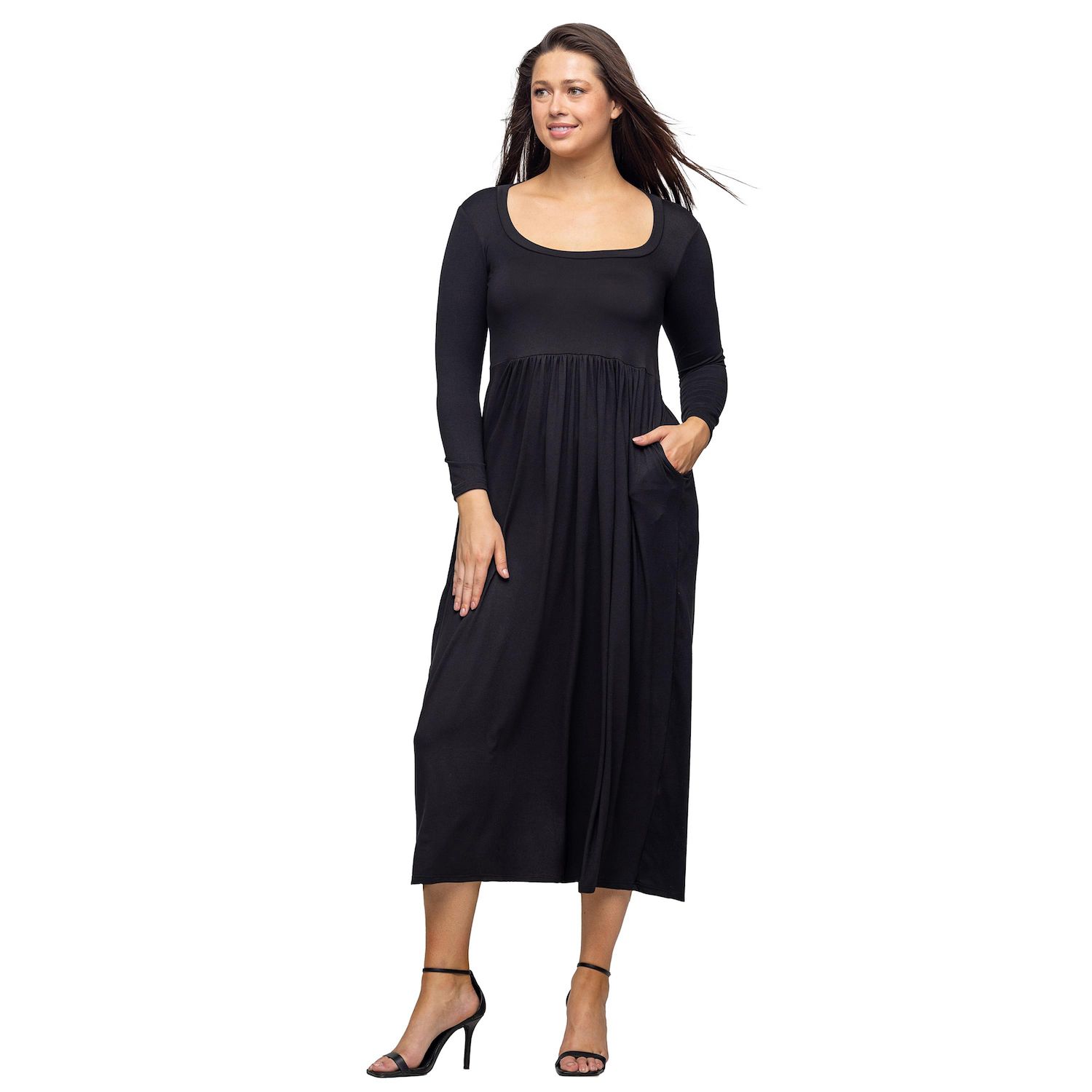 Women's London Times Floral Squareneck Puff Sleeve Empire Waist Midi Dress