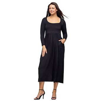 Women's 24Seven Comfort Apparel Long Sleeve Empire Waist Pocket Maxi Dress
