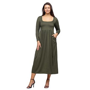 Women's 24Seven Comfort Apparel Long Sleeve Empire Waist Pocket Maxi Dress