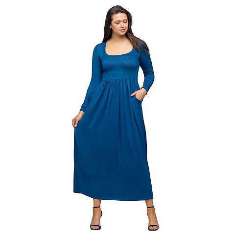 Женские платья 24Seven Women's 24Seven Comfort Apparel Long Sleeve Empire Waist Pocket Maxi Dress