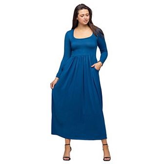 Women's 24Seven Comfort Apparel Long Sleeve Empire Waist Pocket Maxi Dress