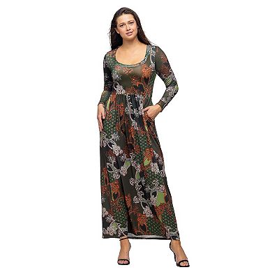 Women's 24Seven Comfort Apparel Long Sleeve Empire Waist Pocket Maxi Dress