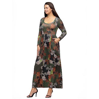Women's 24Seven Comfort Apparel Long Sleeve Empire Waist Pocket Maxi Dress