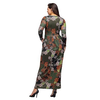 Women's 24Seven Comfort Apparel Long Sleeve Empire Waist Pocket Maxi Dress