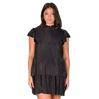 Women's 24Seven Comfort Apparel Ruffle Cap Sleeve High Neck Pleated Tiered Mini Dress