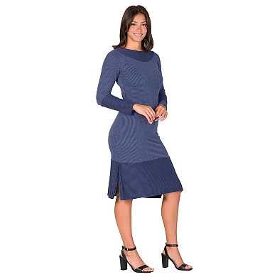 Women's 24Seven Comfort Apparel Ribbed Knit Long Sleeve Split Hem Sweater Dress