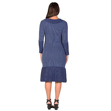 Women's 24Seven Comfort Apparel Ribbed Knit Long Sleeve Split Hem Sweater Dress