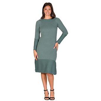 Women's 24Seven Comfort Apparel Ribbed Knit Long Sleeve Split Hem Sweater Dress
