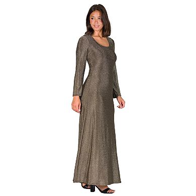 Women's 24Seven Comfort Apparel Long Sleeve Scoopneck Shimmer Maxi Dress