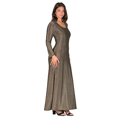 Women's 24Seven Comfort Apparel Long Sleeve Scoopneck Shimmer Maxi Dress