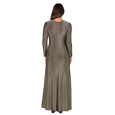 Women's 24Seven Comfort Apparel Long Sleeve Scoopneck Shimmer Maxi Dress