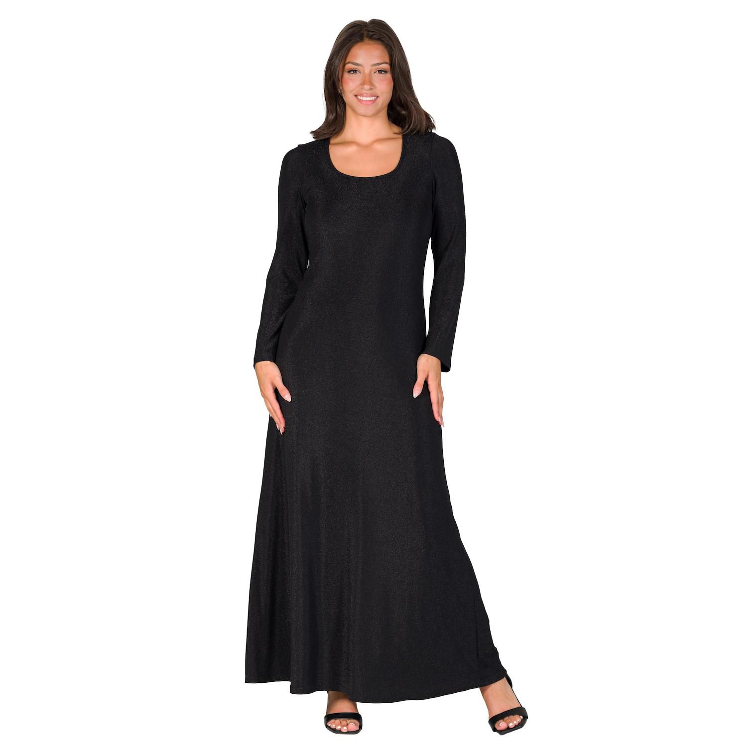Женские платья 24Seven Comfort Apparel Long Sleeve Scoopneck Shimmer Maxi Dress